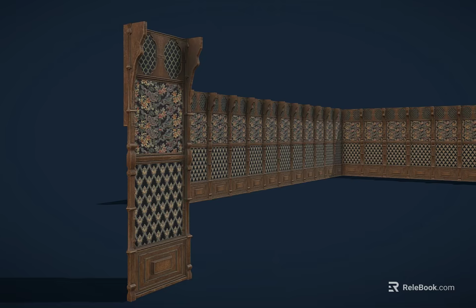 Wooden Partition Screen Furniture With Intricate Carved Patterns And Lattice Design 3d model 