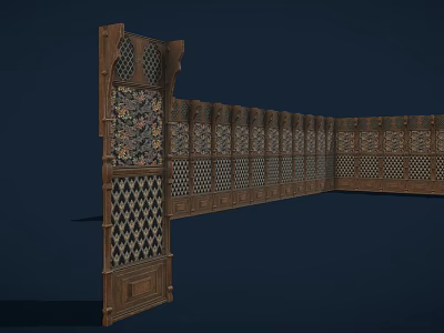 Wooden Partition Screen Furniture With Intricate Carved Patterns And Lattice Design 3d model