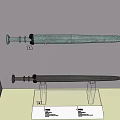 Ancient Bronze Swords As Historical Weapons Exhibited In Museum Display Case 3d model