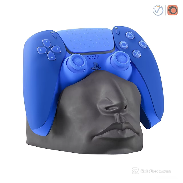 Host Game Store Display Blue PlayStation Controller With Black Face Shaped Stand 3d model 