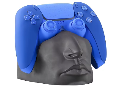 Host Game Store Display Blue PlayStation Controller With Black Face Shaped Stand 3d model