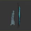 Female Mystical Robed Mage Summoning Blue Glowing Energy Creature With Magical Orbs
