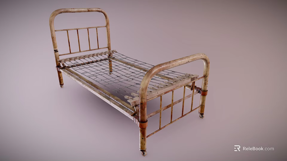 Rusted Metal Bed Frame With Aged Vintage Slatted Structure And Rustic Design 3d model 