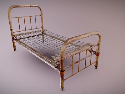 Rusted Metal Bed Frame With Aged Vintage Slatted Structure And Rustic Design 3d model