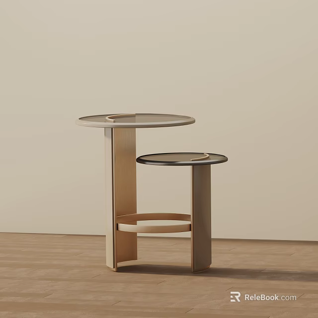Modern Light Wooden Frame Round Side Table With Clear Glass Top And Sleek Design 3d model 