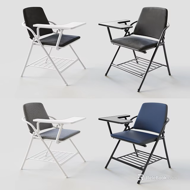 Folding Office Chair with Armrests Writing Pad Metal Frame and Various Colors for Office Use 3d model 