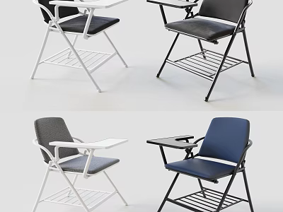 Folding Office Chair with Armrests Writing Pad Metal Frame and Various Colors for Office Use 3d model