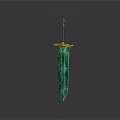 Green Blade Sword With Golden Hilt Brown Handle And Decorative Gemstone Design For Fantasy Weapon