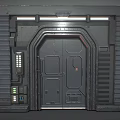 Sci Fi Industrial Entry Gate With Metal Frame Double Doors Control Panel And Lighting 3d model