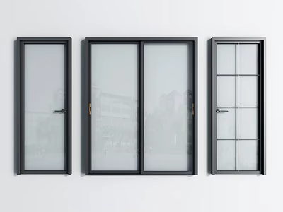 Three Modern Black Framed Sliding Doors With Glass Panels In Clean Design 3d model