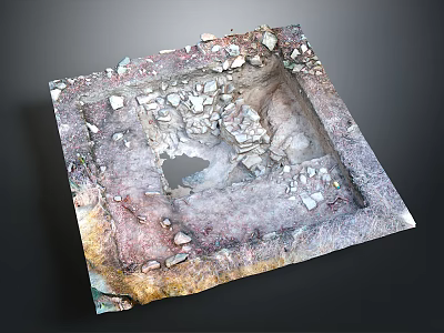 Archaeological Excavation Square Featuring Rubble Holes And Earth Toned Broken Edges 3d model