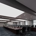 Modern Conference Room Interior Design With Long Table Black Chairs And Blue Screens
