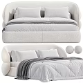 Modern Comfortable Upholstered Double Bed Interior With Soft Pillows Gray Blanket And Curved Headboard