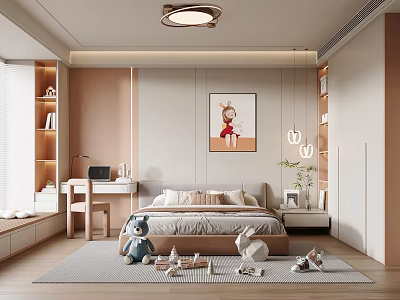 Modern Kids Room Interior Design With Bed Desk Toys And Decorative Painting 3d model