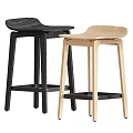 Modern Minimalist Bar Stools In Light And Black Wood With Slim Legs Square Base