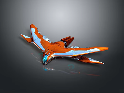 Orange and White Sleek Winged Spaceship with Aerodynamic Design for Interstellar Travel 3d model