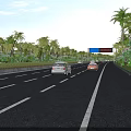Highway Road Infrastructure with Traffic Billboard Multiple Lanes Vehicles and Palm Trees