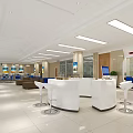 Modern Bank Interior Design With Round Counter Blue Chairs ATMs And Strip Lights