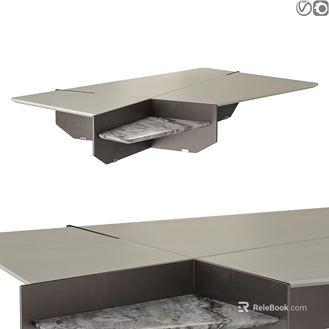 Modern Metal Table With Extendable Top And Marble Storage Compartment 3d model