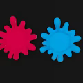 Red and Blue Splatter Shaped Art Installation Against Black Background 3d model