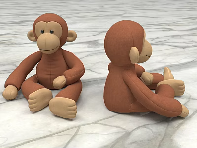 Two Brown Plush Monkey Dolls With Front And Back Views On Marble Surface 3d model