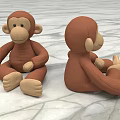 Two Brown Plush Monkey Dolls With Front And Back Views On Marble Surface 3d model