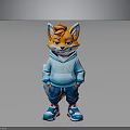Cartoon Fox Character In Blue Hoodie Blue Pants And Blue Sneakers On Dark Background