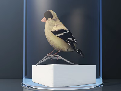 Decorative Ornament Set With Glass Dome Bird Figurine On White Base 3d model