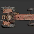 Old Red Vintage Tractor Farm Equipment With Large Tires And Rustic Parts