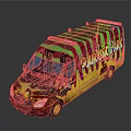 Jurassic Park Themed Van With Red Green Yellow Striped Exterior Design