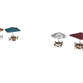 Outdoor Canopies In Various Colors For Cafe Outdoor Seating With Tables And Chairs