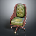 Classic Vintage Office Chair With Wooden Frame Green Tufted Upholstery And Caster Wheels