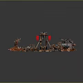 Orange Metal Mechanical Structures With Wheeled Vehicles On Rustic Terrain Design 3d model