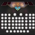 Elegant Event Stage With Golden Beam Lighting Background Screens And Fireworks