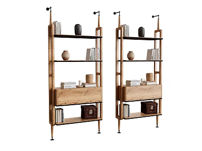 Wooden Shelving Units With Multiple Shelves Holding Books Vase Canisters And Decorative Boxes 3d model