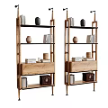 Wooden Shelving Units With Multiple Shelves Holding Books Vase Canisters And Decorative Boxes