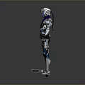 Futuristic Sci Fi Character Wearing Blue Silver Mechanical Armor with Purple Arms