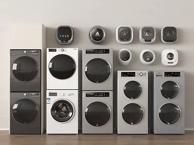 Various Design Washing Machines With Stackable Models And Wall Mounted Controls 3d model