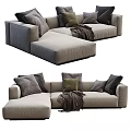 Cozy Modern Sectional Sofa With Neutral Tones Multiple Cushions And Throw Blanket 3d model