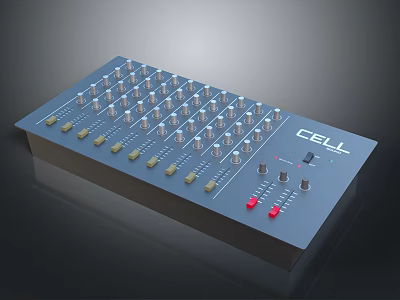 Professional CELL Audio Control Panel With Multiple Knobs Faders And Red Switches 3d model
