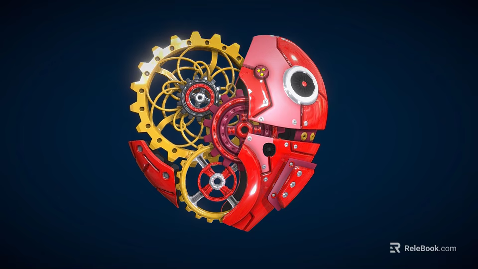 Industrial Equipment Featuring Intricate Red Yellow Gears Mechanical Parts And Components 3d model 