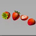 Fresh Strawberries With Green Leaves Whole And Sliced On Black Surface With Reflections