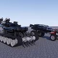 Unique Tracked Vehicle And Streamlined Race Car With Large Wheels And Mechanical Parts