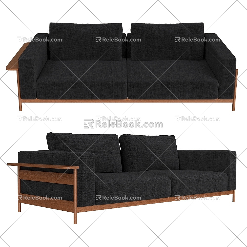 Scandic Modern Nordic Log Style Fabric Sofa Double Sofa Japanese Style Sofa 3d model