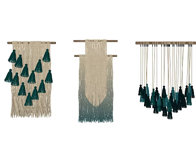 Bohemian Macramé Wall Hangings With Natural And Teal Tassels Design 3d model