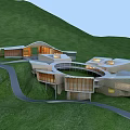 Modern Hillside Architecture With Curved Design Glass Windows Winding Paths And Green Landscape