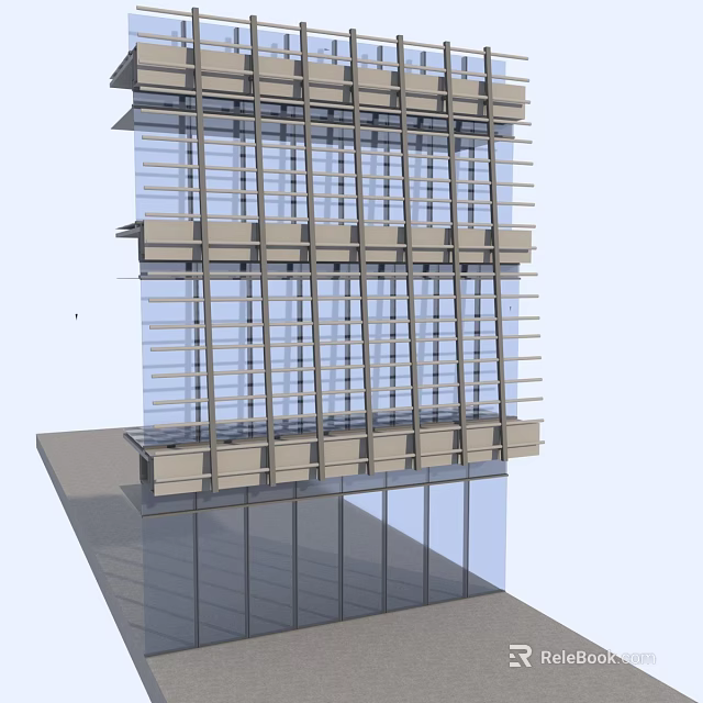 Modern Building Architectural Components With Glass Curtain Wall And Metal Frames 3d model 