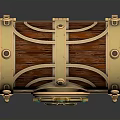 Ornate Wooden Treasure Chest With Golden Accents Glowing Blue Gem And Intricate Patterns