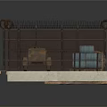 Enclosed Fenced Storage Area With Metal Barrels Cart And Concrete Floor Design