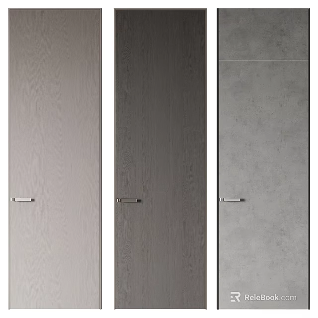 Modern Gray Hinged Doors With Wood Grain And Concrete Texture Design 3d model 